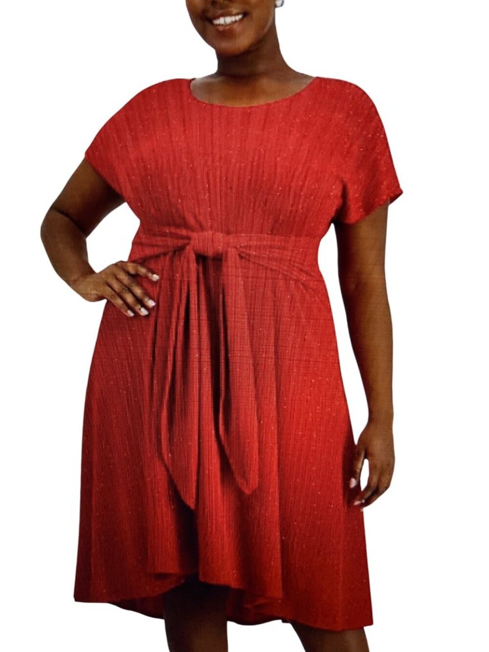 Robbie Bee Plus Size Tie-Front Glitter Knit Dress  Red 2X NWT